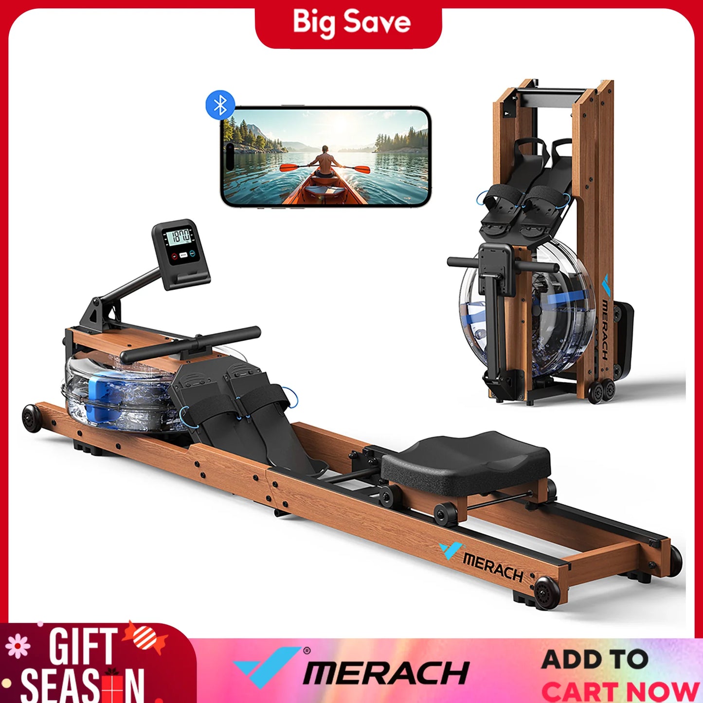 MERACH Water Rowing Machines for Home, Foldable Row Machine with 400LBS Weight Capacity, Dedicated Monitor and Comfortable Seat