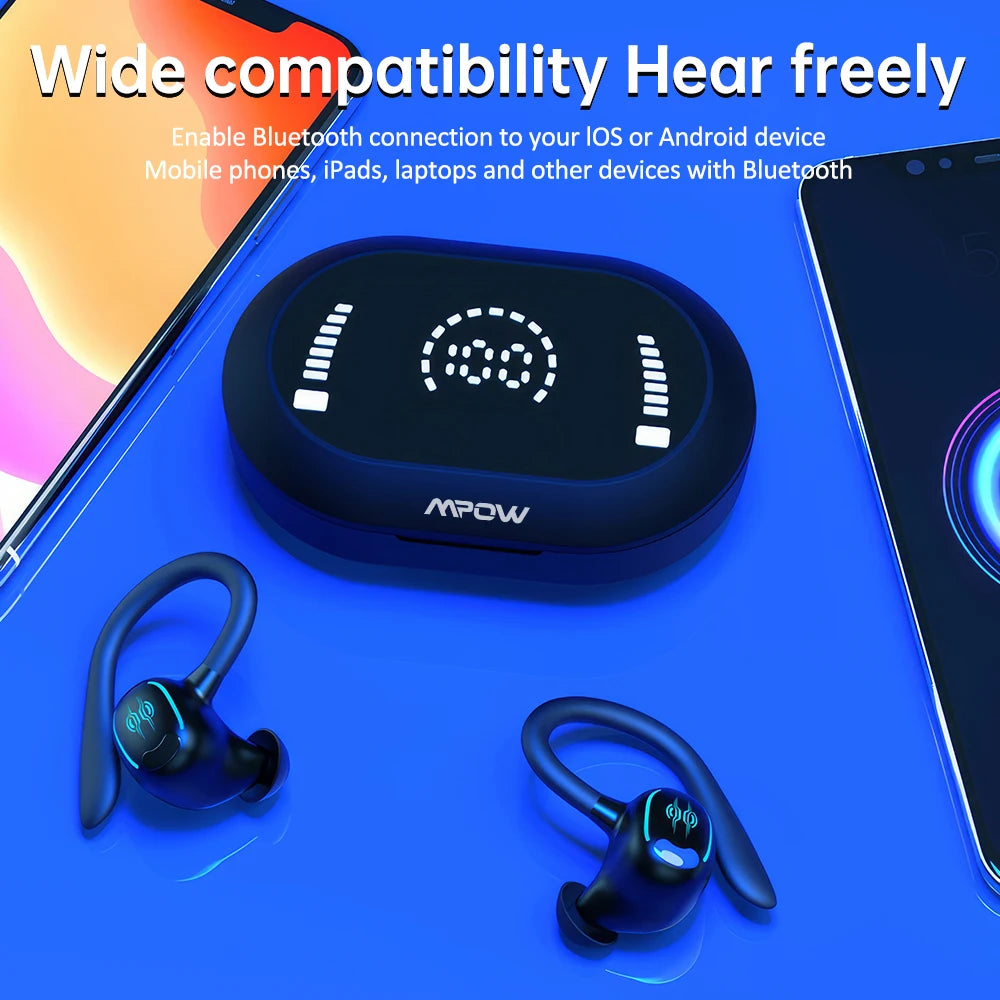 Mpow YYK-635 Wireless 50 Hours Bluetooth 5.3 Earphones with CVC Noise Cancelling Mic IPX7 Waterproof Sports Earbuds for Running